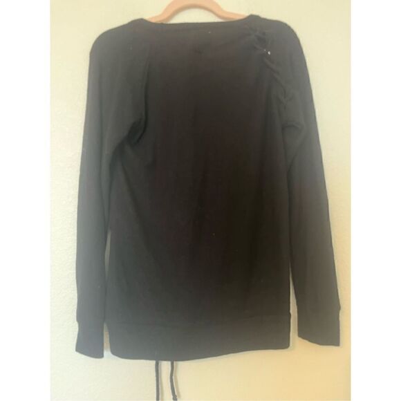 Chaser Lace Up Knit Soft Crew Neck Sweater Top Sz M Black Raglan Sleeve NWT - Picture 5 of 7